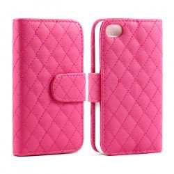 iPhone 5C Quilted Flip Leather Wallet Case (Hot Pink)
